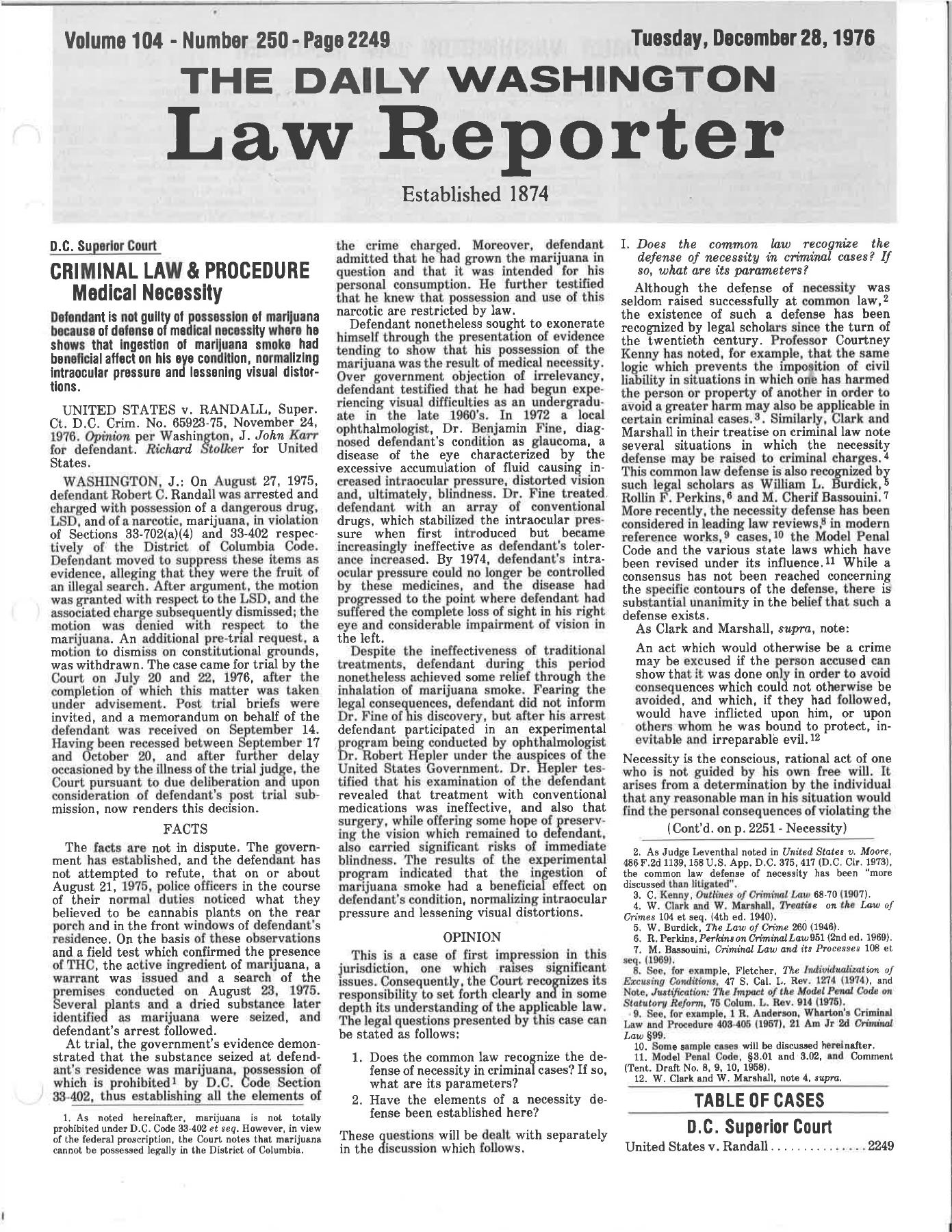 United States v. Randall — opinion reproduced in The Daily Washington Law Reporter, December 28, 1976.